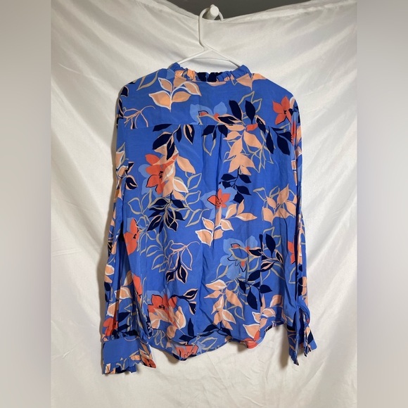 Talbots Vibrant Floral Blouse in Blue and Orange - Picture 6 of 7